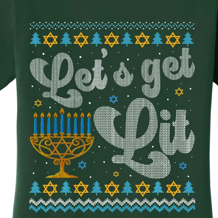 Let's Get Lit Hanukkah Menorah Funny Ugly Christmas Women's T-Shirt