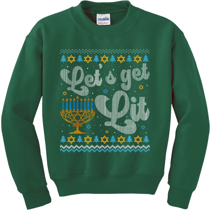 Let's Get Lit Hanukkah Menorah Funny Ugly Christmas Kids Sweatshirt