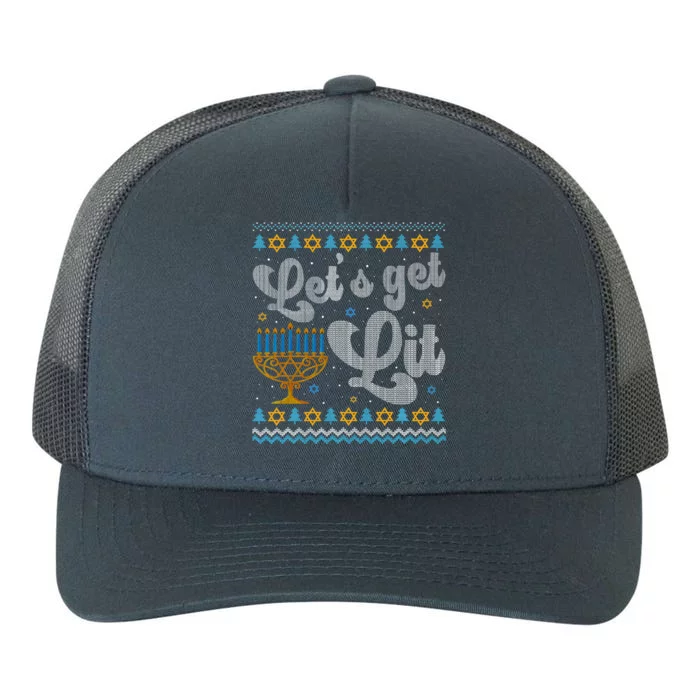 Let's Get Lit Hanukkah Menorah Funny Ugly Christmas Yupoong Adult 5-Panel Trucker Hat