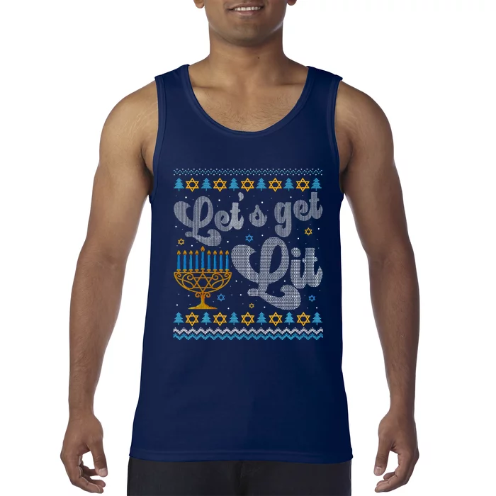 Let's Get Lit Hanukkah Menorah Funny Ugly Christmas Tank Top