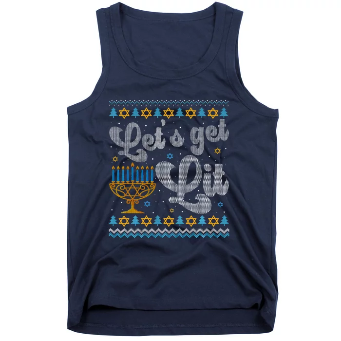 Let's Get Lit Hanukkah Menorah Funny Ugly Christmas Tank Top