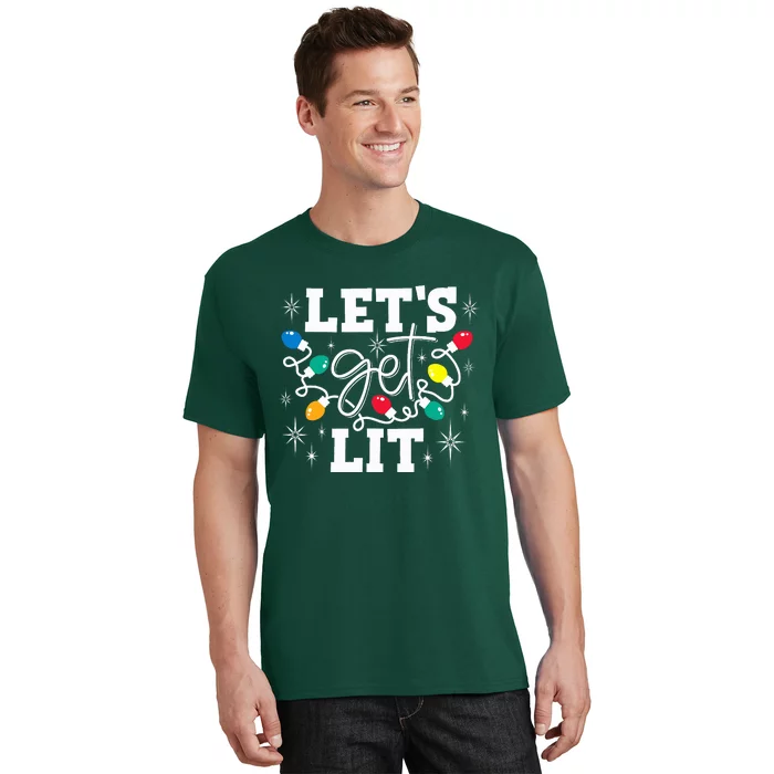 Let's Get Lit Drinking Santa Hat Christmas Lights Funny T-Shirt