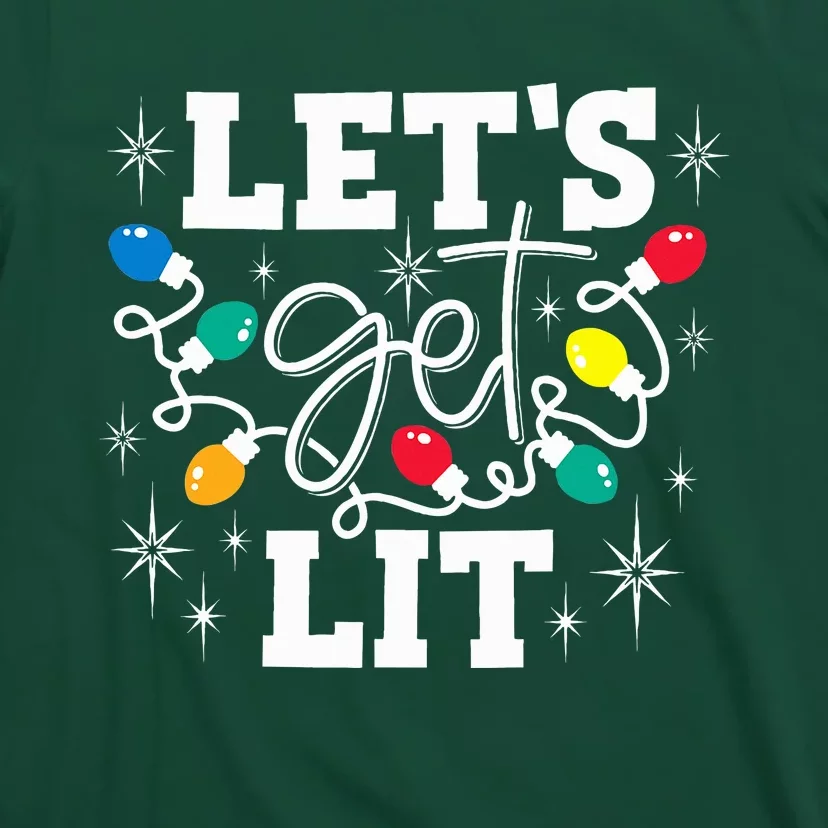 Let's Get Lit Drinking Santa Hat Christmas Lights Funny T-Shirt