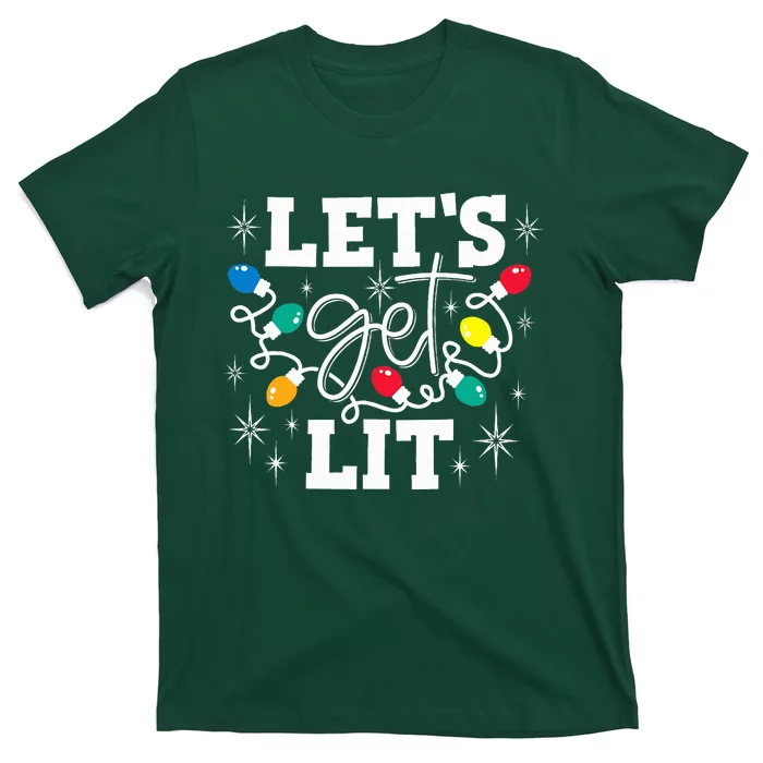 Let's Get Lit Drinking Santa Hat Christmas Lights Funny T-Shirt