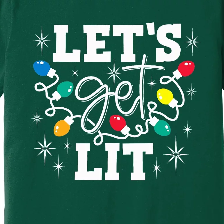 Let's Get Lit Drinking Santa Hat Christmas Lights Funny Premium T-Shirt