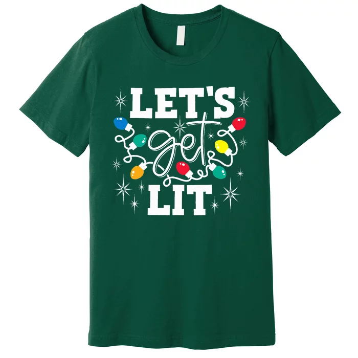 Let's Get Lit Drinking Santa Hat Christmas Lights Funny Premium T-Shirt