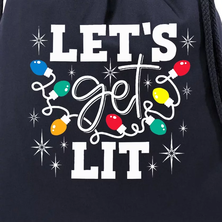 Let's Get Lit Drinking Santa Hat Christmas Lights Funny Drawstring Bag