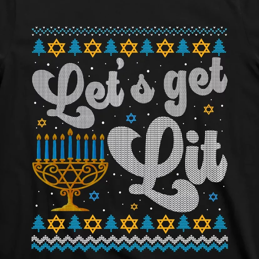 LetS Get Lit Hanukkah Menorah Funny Ugly Christmas Sweater T-Shirt