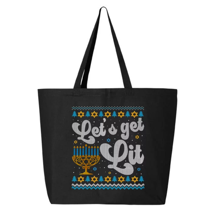 LetS Get Lit Hanukkah Menorah Funny Ugly Christmas Sweater 25L Jumbo Tote