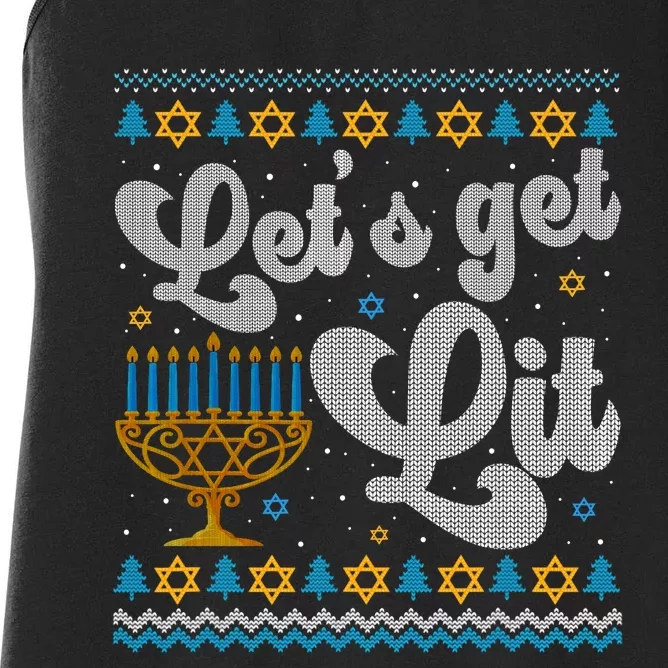 LetS Get Lit Hanukkah Menorah Funny Ugly Christmas Sweater Women's Racerback Tank