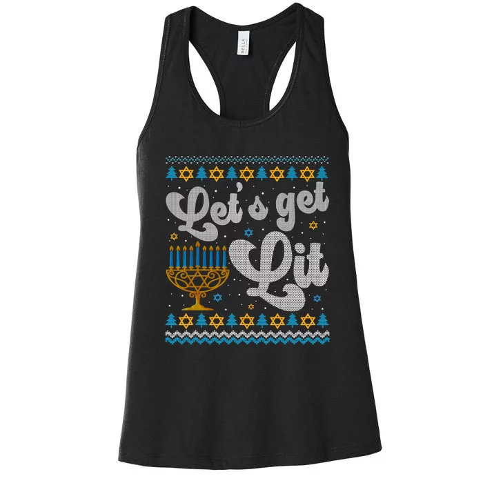 LetS Get Lit Hanukkah Menorah Funny Ugly Christmas Sweater Women's Racerback Tank