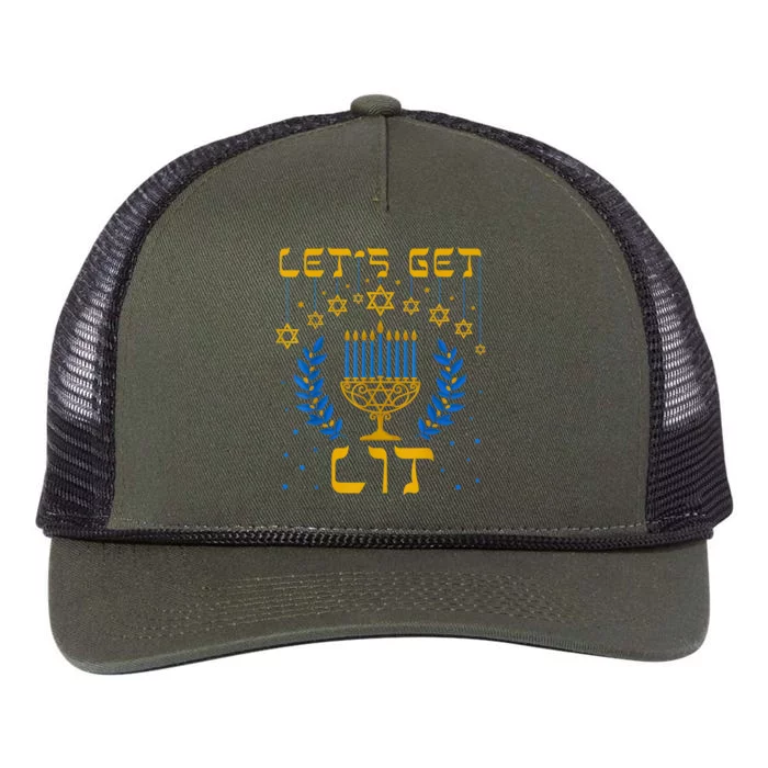 Let's Get Lit Hanukkah Shirt Jeworah Jewish Chanukkah Retro Rope Trucker Hat Cap