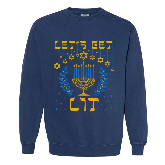 Let's Get Lit Hanukkah Shirt Jeworah Jewish Chanukkah Garment-Dyed Sweatshirt