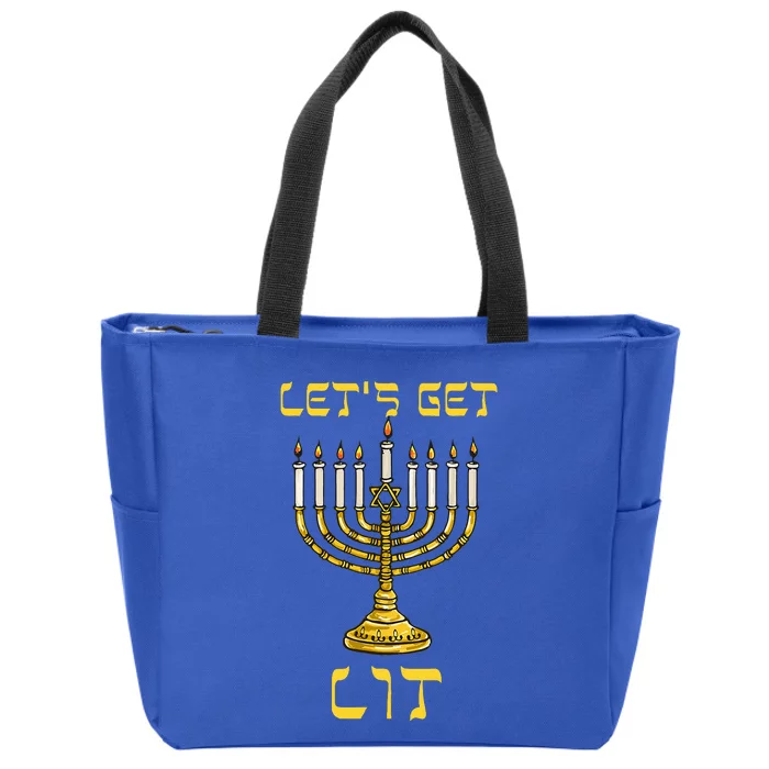 Let's Get Lit Chanukah Happy Hanukkah Funny Menorah Jewish Zip Tote Bag