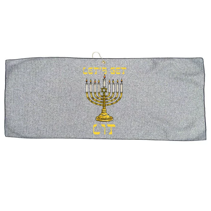 Let's Get Lit Chanukah Happy Hanukkah Funny Menorah Jewish Large Microfiber Waffle Golf Towel