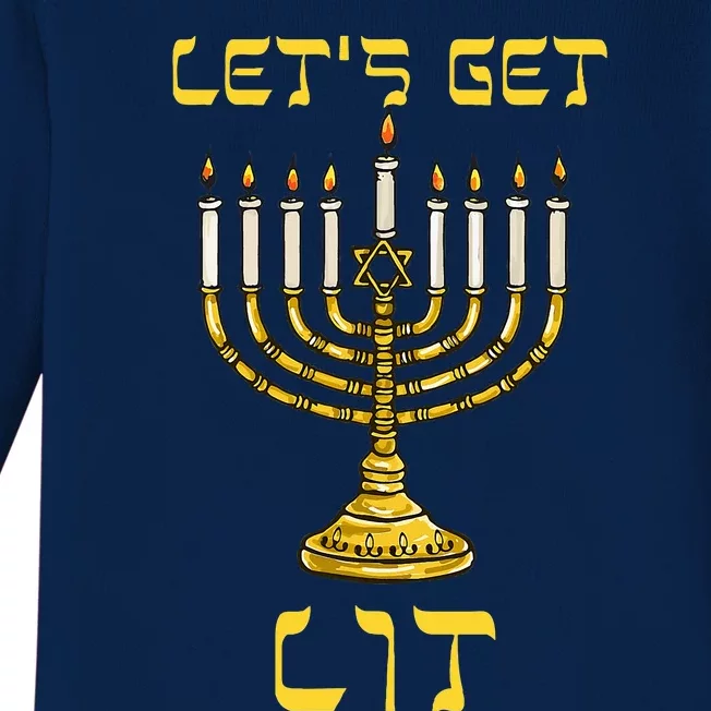 Let's Get Lit Chanukah Happy Hanukkah Funny Menorah Jewish Baby Long Sleeve Bodysuit