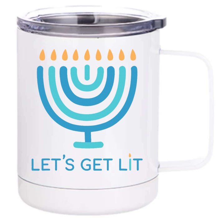 Let's Get Lit Menorah Jewish Funny Ugly Hanukkah Jew Front & Back 12oz Stainless Steel Tumbler Cup