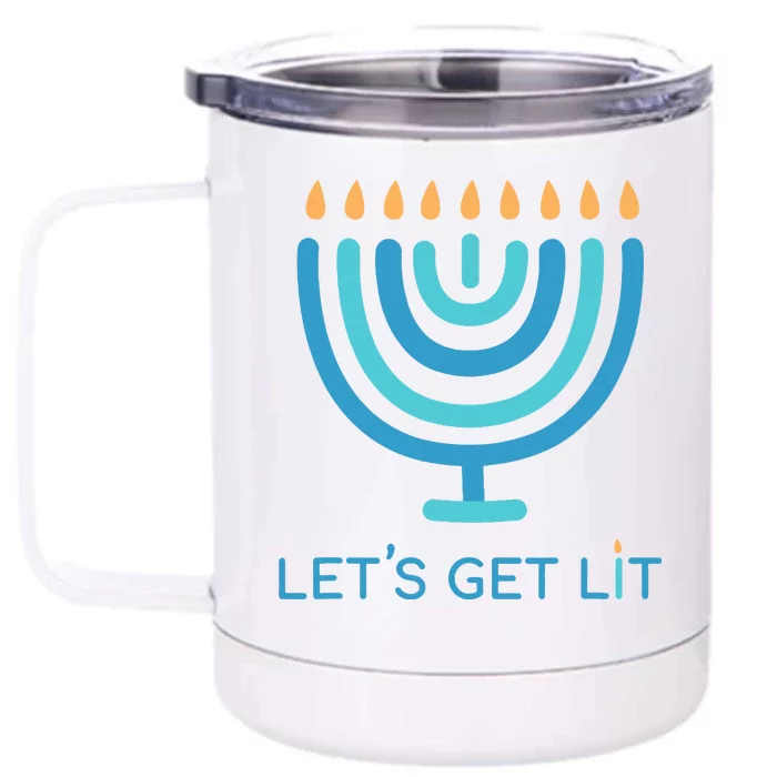 Let's Get Lit Menorah Jewish Funny Ugly Hanukkah Jew Front & Back 12oz Stainless Steel Tumbler Cup