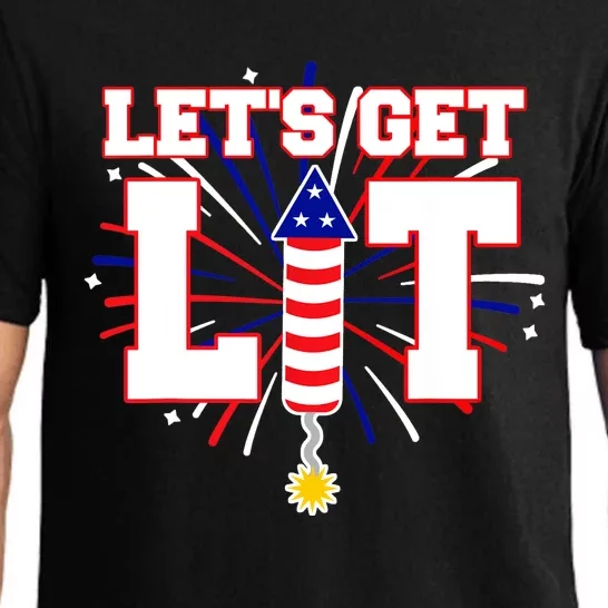 Let's Get Lit Cute Fireworks Funny Fourth of July Pajama Set