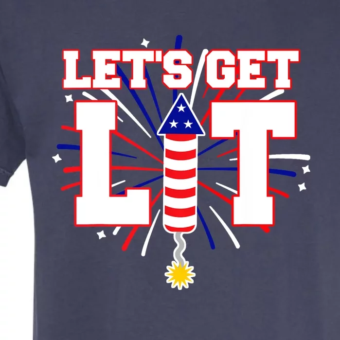 Let's Get Lit Cute Fireworks Funny Fourth of July Garment-Dyed Heavyweight T-Shirt