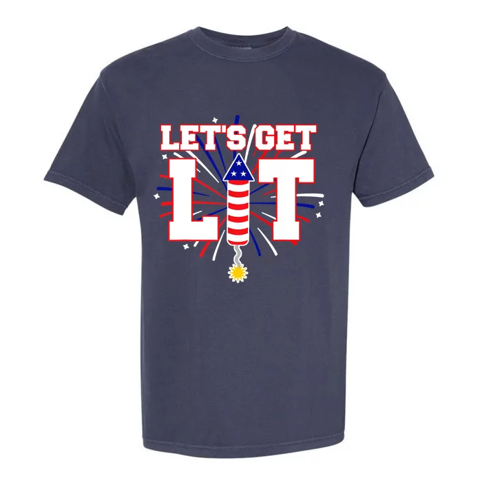 Let's Get Lit Cute Fireworks Funny Fourth of July Garment-Dyed Heavyweight T-Shirt