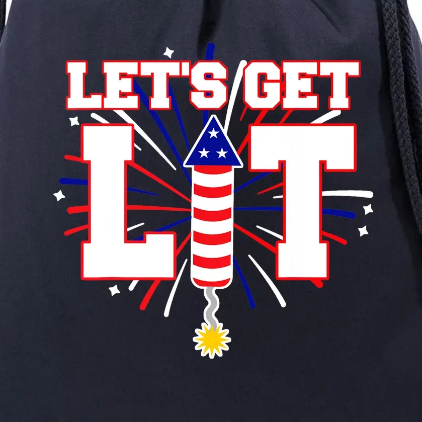 Let's Get Lit Cute Fireworks Funny Fourth of July Drawstring Bag