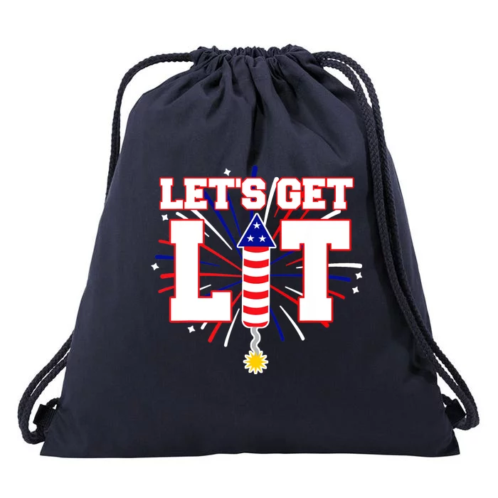 Let's Get Lit Cute Fireworks Funny Fourth of July Drawstring Bag