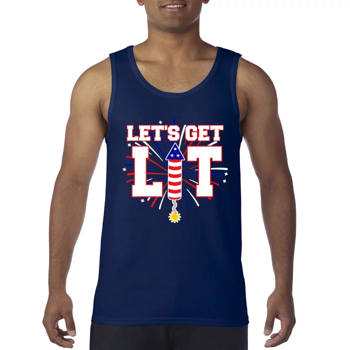 Let's Get Lit Cute Fireworks Funny Fourth of July Tank Top