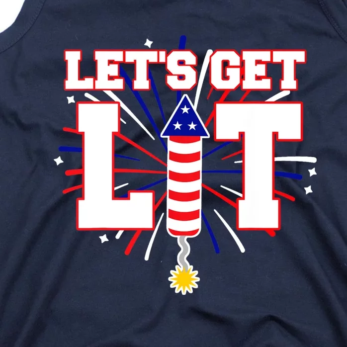 Let's Get Lit Cute Fireworks Funny Fourth of July Tank Top