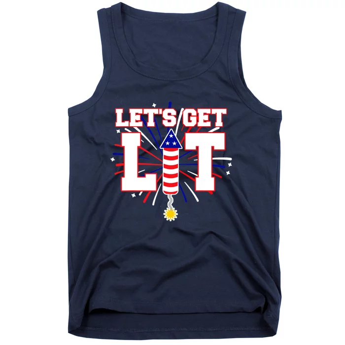 Let's Get Lit Cute Fireworks Funny Fourth of July Tank Top