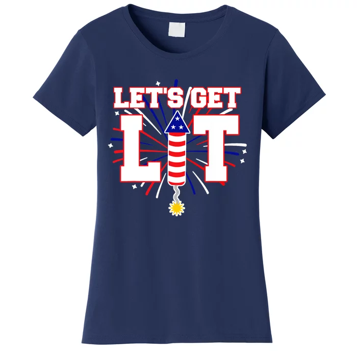 Let's Get Lit Cute Fireworks Funny Fourth of July Women's T-Shirt