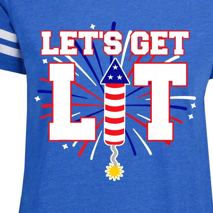 Let's Get Lit Cute Fireworks Funny Fourth of July Enza Ladies Jersey Football T-Shirt