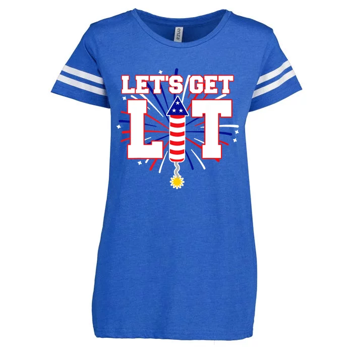 Let's Get Lit Cute Fireworks Funny Fourth of July Enza Ladies Jersey Football T-Shirt