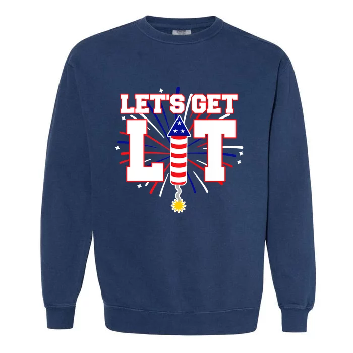 Let's Get Lit Cute Fireworks Funny Fourth of July Garment-Dyed Sweatshirt