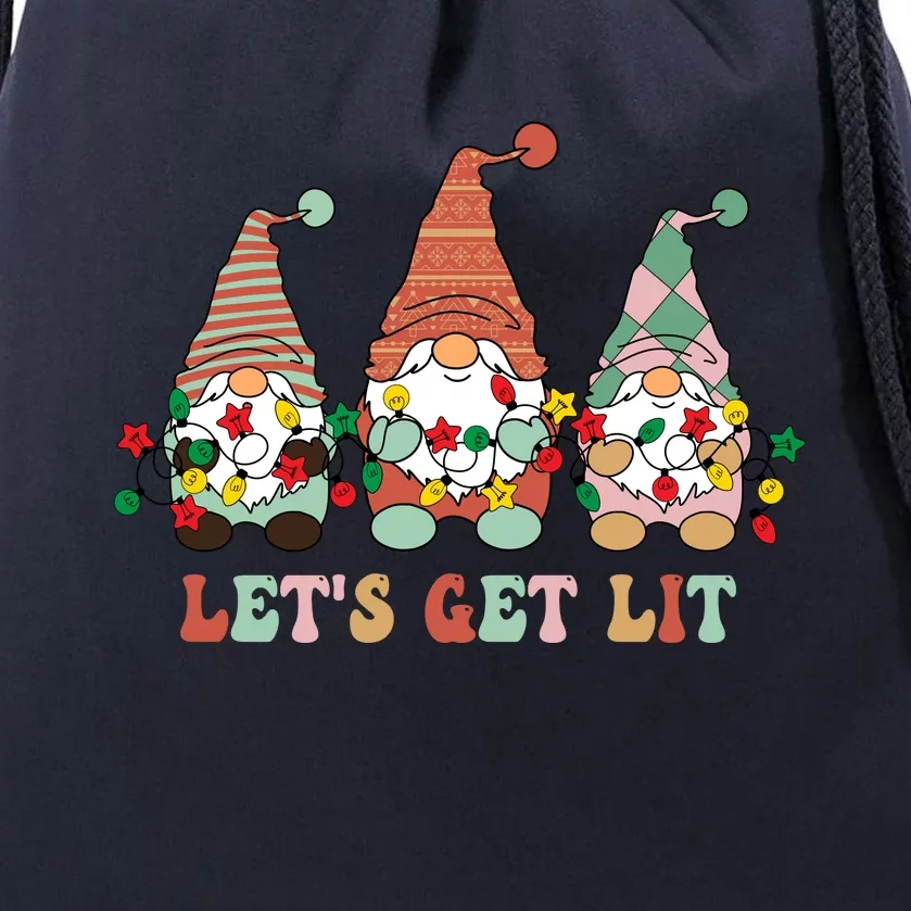 Let's Get Lit Christmas Gnome Lights Funny Xmas Gift Drawstring Bag