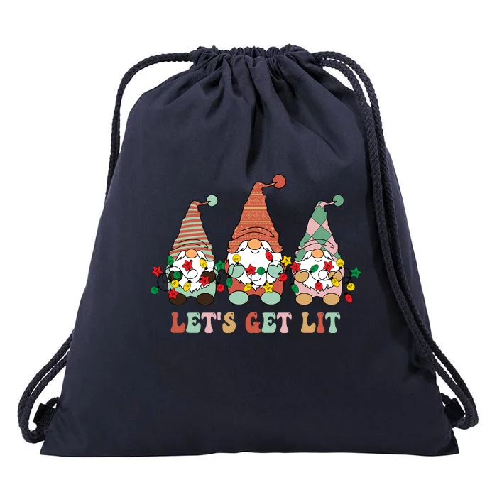 Let's Get Lit Christmas Gnome Lights Funny Xmas Gift Drawstring Bag