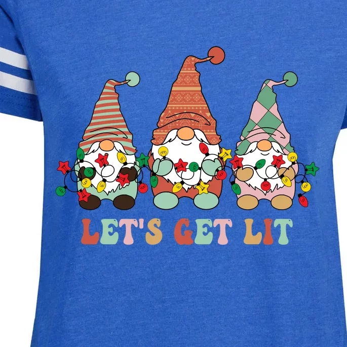 Let's Get Lit Christmas Gnome Lights Funny Xmas Gift Enza Ladies Jersey Football T-Shirt