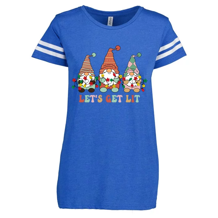 Let's Get Lit Christmas Gnome Lights Funny Xmas Gift Enza Ladies Jersey Football T-Shirt