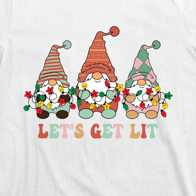 Let's Get Lit Christmas Gnome Lights Funny Xmas Gift T-Shirt