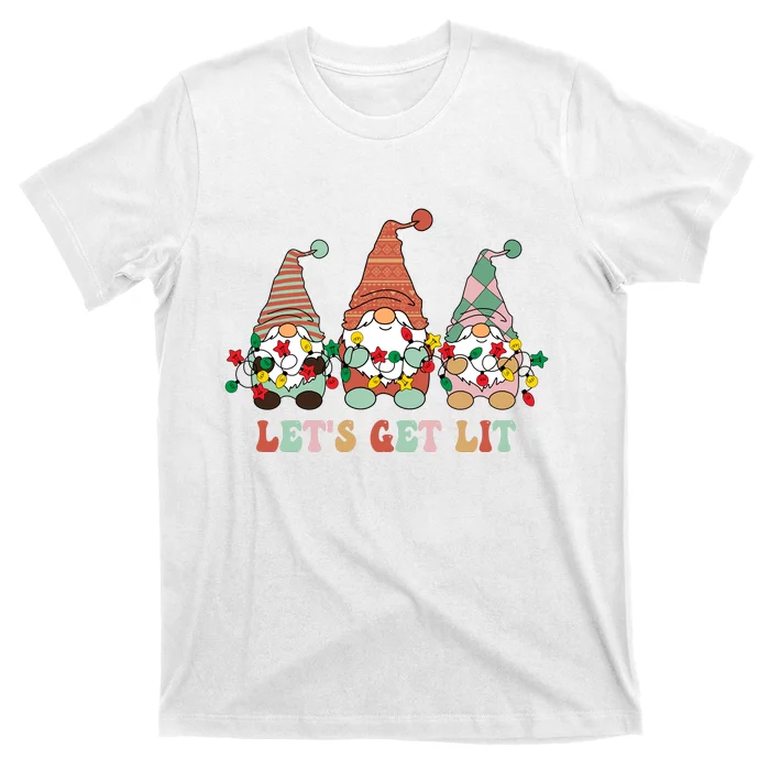 Let's Get Lit Christmas Gnome Lights Funny Xmas Gift T-Shirt