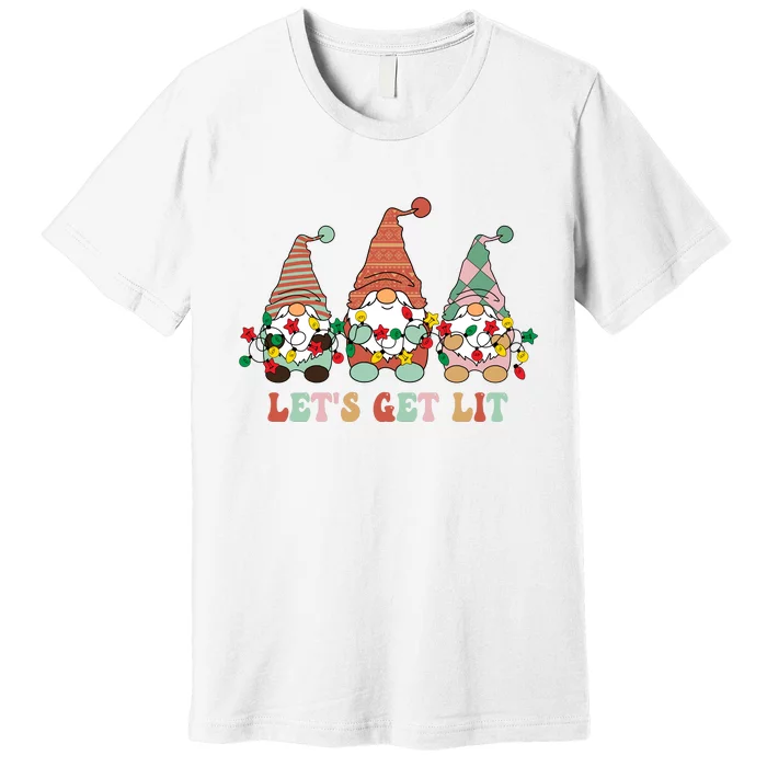 Let's Get Lit Christmas Gnome Lights Funny Xmas Gift Premium T-Shirt