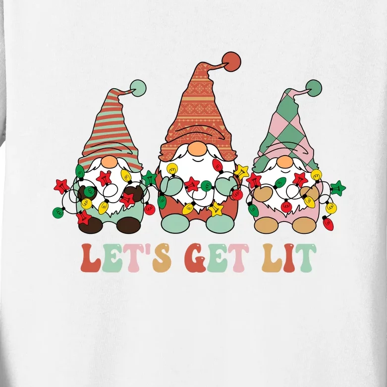 Let's Get Lit Christmas Gnome Lights Funny Xmas Gift Kids Long Sleeve Shirt