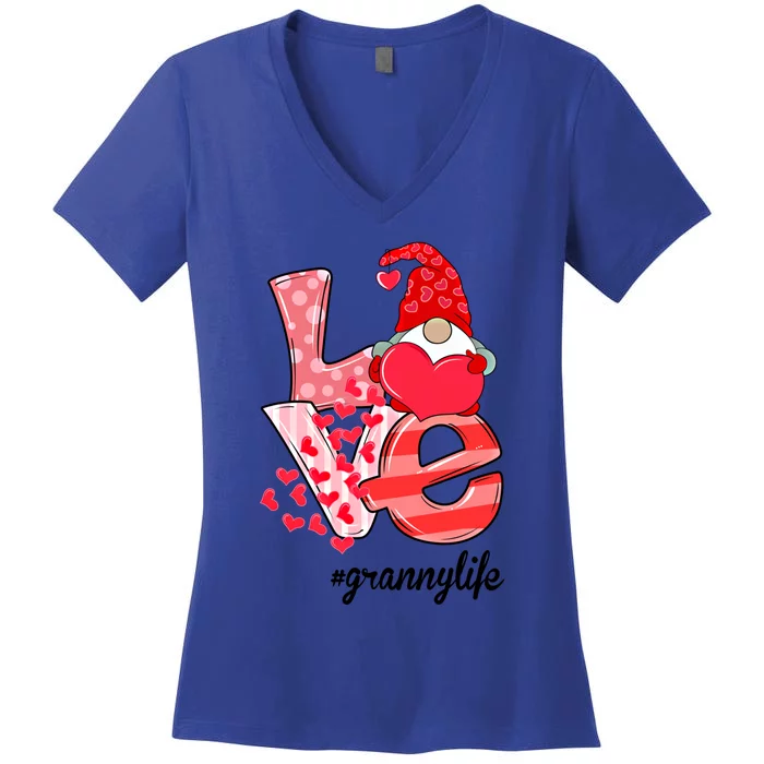 Love Granny Life Gnomie Valentine's Day Gift Granny Gift Women's V-Neck T-Shirt