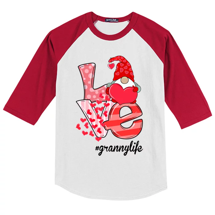 Love Granny Life Gnomie Valentine's Day Gift Granny Gift Kids Colorblock Raglan Jersey