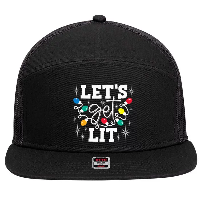 Let's Get Lit Drinking Santa Hat Christmas Lights Funny 7 Panel Mesh Trucker Snapback Hat