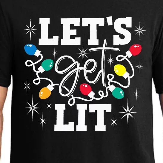 Let's Get Lit Drinking Santa Hat Christmas Lights Funny Pajama Set