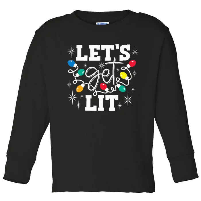 Let's Get Lit Drinking Santa Hat Christmas Lights Funny Toddler Long Sleeve Shirt