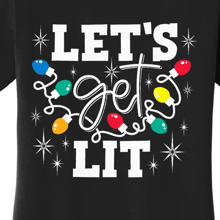 Let's Get Lit Drinking Santa Hat Christmas Lights Funny Women's T-Shirt