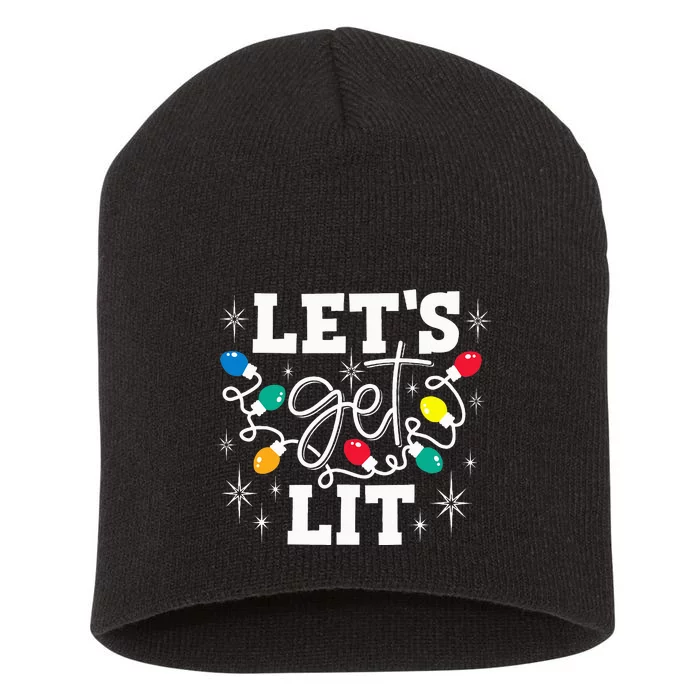 Let's Get Lit Drinking Santa Hat Christmas Lights Funny Short Acrylic Beanie