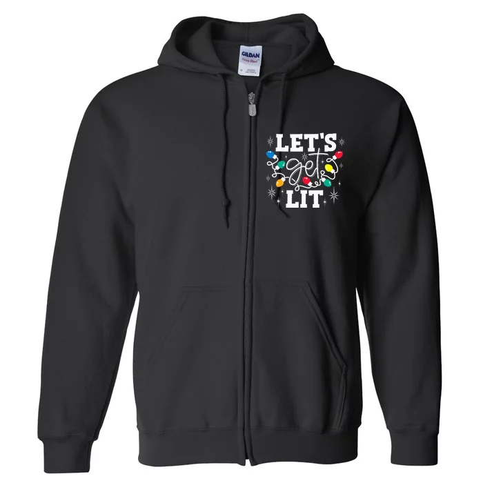 Let's Get Lit Drinking Santa Hat Christmas Lights Funny Full Zip Hoodie